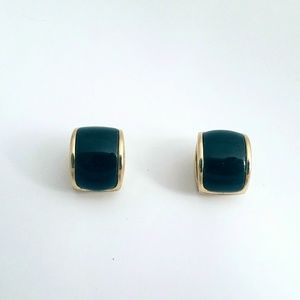 Monet Gold Black Enamel Reversible Clip Earrings